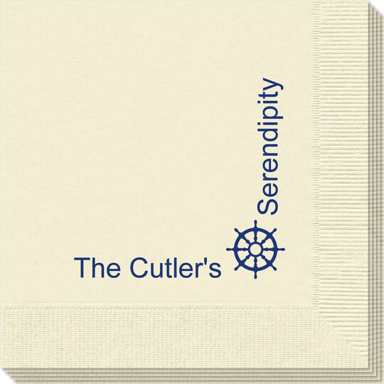 Corner Text Napkins with Nautical Wheel Design